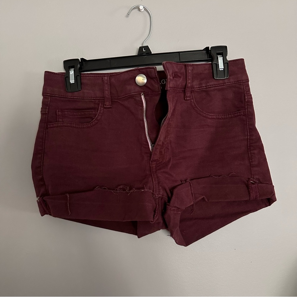 Maroon American Eagle Hi Rise Shortie Shorts